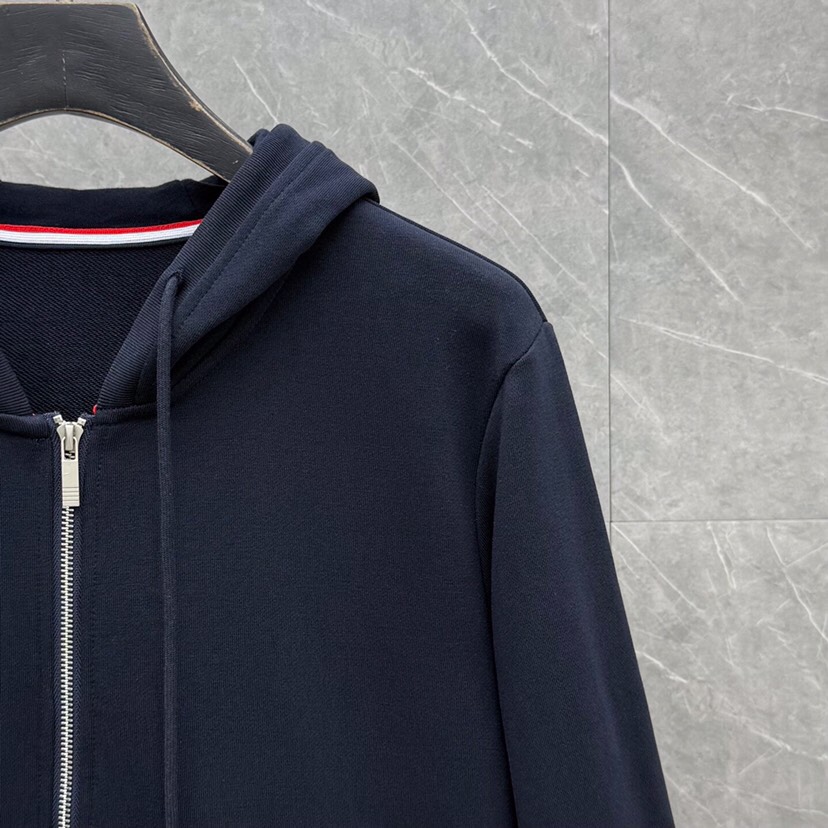 THOM BROWNE 汤姆布朗 TB白边侧四杠拉链连帽外套 男女同款情侣款连帽卫衣拉链开衫外套\n码数