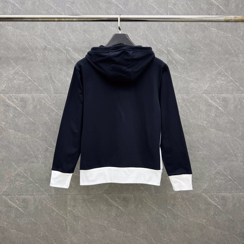 THOM BROWNE 汤姆布朗 TB白边侧四杠拉链连帽外套 男女同款情侣款连帽卫衣拉链开衫外套\n码数