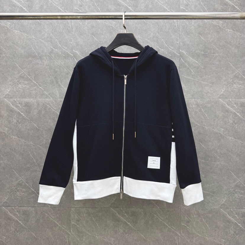 THOM BROWNE 汤姆布朗 TB白边侧四杠拉链连帽外套 男女同款情侣款连帽卫衣拉链开衫外套\n码数