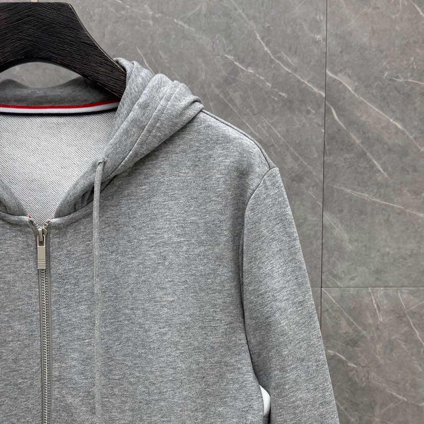 THOM BROWNE 汤姆布朗 TB白边侧四杠拉链连帽外套 男女同款情侣款连帽卫衣拉链开衫外套\n码数