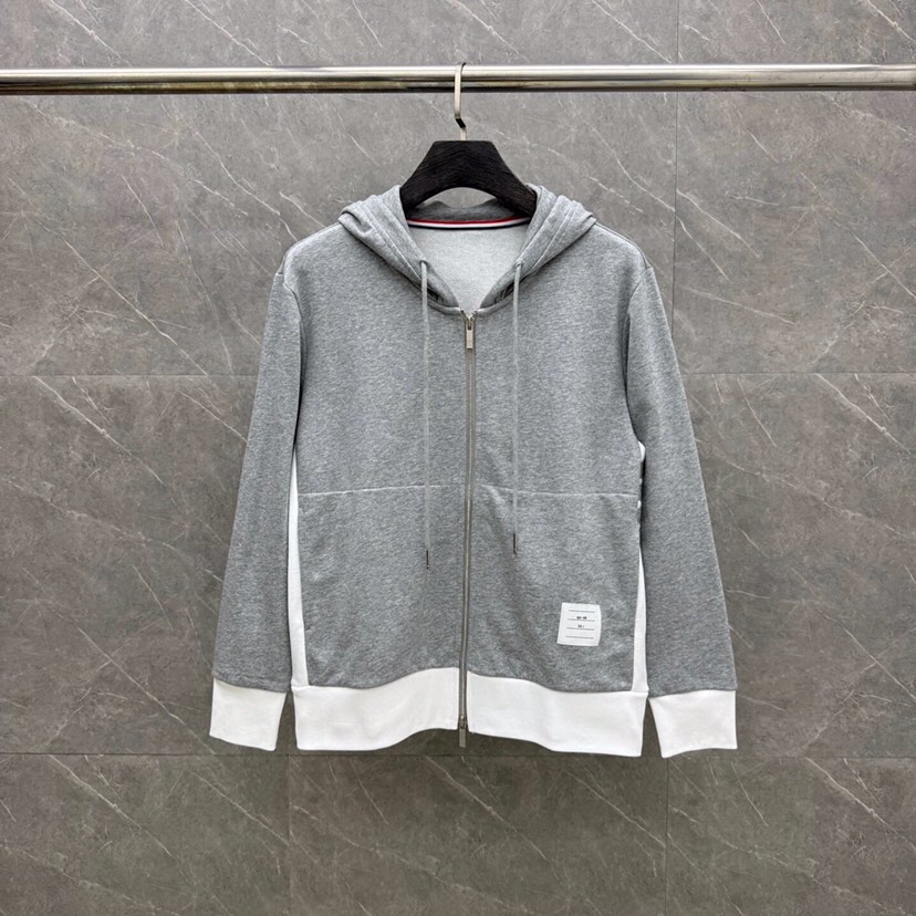 THOM BROWNE 汤姆布朗 TB白边侧四杠拉链连帽外套 男女同款情侣款连帽卫衣拉链开衫外套\n码数