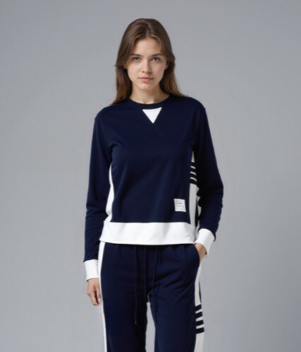 THOM BROWNE 汤姆布朗 TB新季白边侧四杠卫衣男女同款情侣款圆领套装\n码数：1-5 颜色：灰