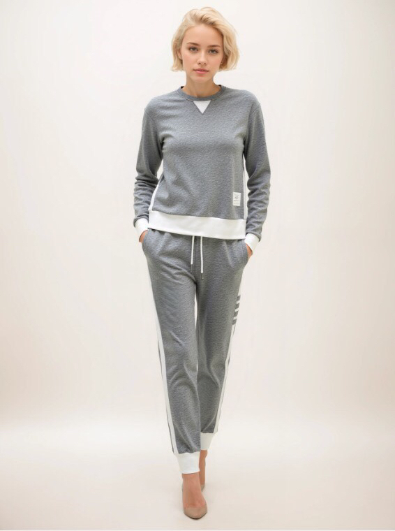 THOM BROWNE 汤姆布朗 TB新季白边侧四杠卫衣男女同款情侣款圆领套装\n码数：1-5 颜色：灰