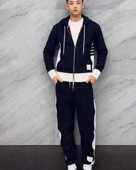 THOM BROWNE 汤姆布朗 TB白边侧四杠拉链连帽外套男女同款情侣款连帽卫衣拉链开衫套装\n码数：