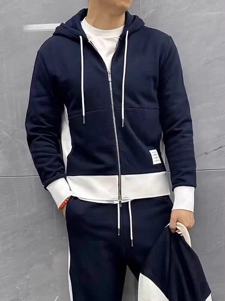 THOM BROWNE 汤姆布朗 TB白边侧四杠拉链连帽外套男女同款情侣款连帽卫衣拉链开衫套装\n码数：