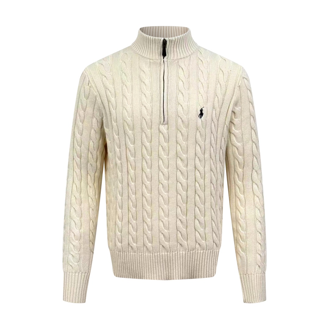 NO:595414,Ralph Lauren cable knitted zipper sweater Custom-woven cotton cable knitted thick wool has fine texture and is comfortable and close to the skin. The pure off-white color as snow is the main color to interpret silent elegance. The classic cable knitted structural design injects soul. The arrangement is precise and orderly. The exquisite pony logo is embellished with it. It has an atmosphere of freedom and vitality. It is highly recognizable. The zipper half-high collar design has just the right sense of gorgeousness. It interprets high-end style with unique details and adheres to the eternal elegance and taste.  Process 1: Adopting imported machine embroidery technology and using advanced computer control systems and precision mechanical components to achieve the iconic pony embroidery operation with high precision and smooth and delicate lines. Process 2: Three-dimensional cable weaving. Through clever shifting and interweaving of coils, adjacent coils are cross-displaced to form a twisted effect. The lines are smooth and regular, time-consuming and laborious. Process 3: Garment washing water softening and deodorizing process. Deep cleaning and deodorizing of clothes through professional washing equipment and specific detergents.  Improve the feel and appearance of clothing Accessories Customized 1:1 Ralph Lauren zipper Customized 1:1 Leather lanyard Customized 1:1 Ralph Lauren Trademark Fit Fit Size S M L XL,,loro piana,alexander wang19860909Ralph Lauren 绞花编结拉链针织衫 定织全棉绞纹厚织毛料 纹理细腻 舒适贴肤 以纯净如雪的米白色为主色调 演绎着无声的优雅 经典的绞花编结结构设计注入灵魂 排列精准而有序 精致的小马标点缀其间 带着自由与活力的气息 辨识度十足 拉链半高领设计 恰到好处的华丽感 以独到细节诠释高端格调 坚守那份永恒的优雅与品味 工艺1: 采用进口机刺绣工艺 使用先进的计算机控制系统和精密的机械部件 实现标志性小马刺绣作业 精度高 线条流畅而细腻 工艺2: 立体绞花精织 通过对线圈的巧妙移位和交织 将相邻的线圈进行交叉移位 形成绞花的扭曲效果 线条流畅规整 耗时费力 工艺3: 成衣洗水加软去味工艺 通过专业的洗涤设备和特定的洗涤剂 对衣物进行深度清洁和去味处理 改善衣物的手感和外观 辅料 定制1:1 Ralph Lauren拉链 定制1:1 真皮挂绳 定制1:1 Ralph Lauren 商标 版型 合身版型 尺码 S M L XL,,loro piana,alexander wang,Men's clothing