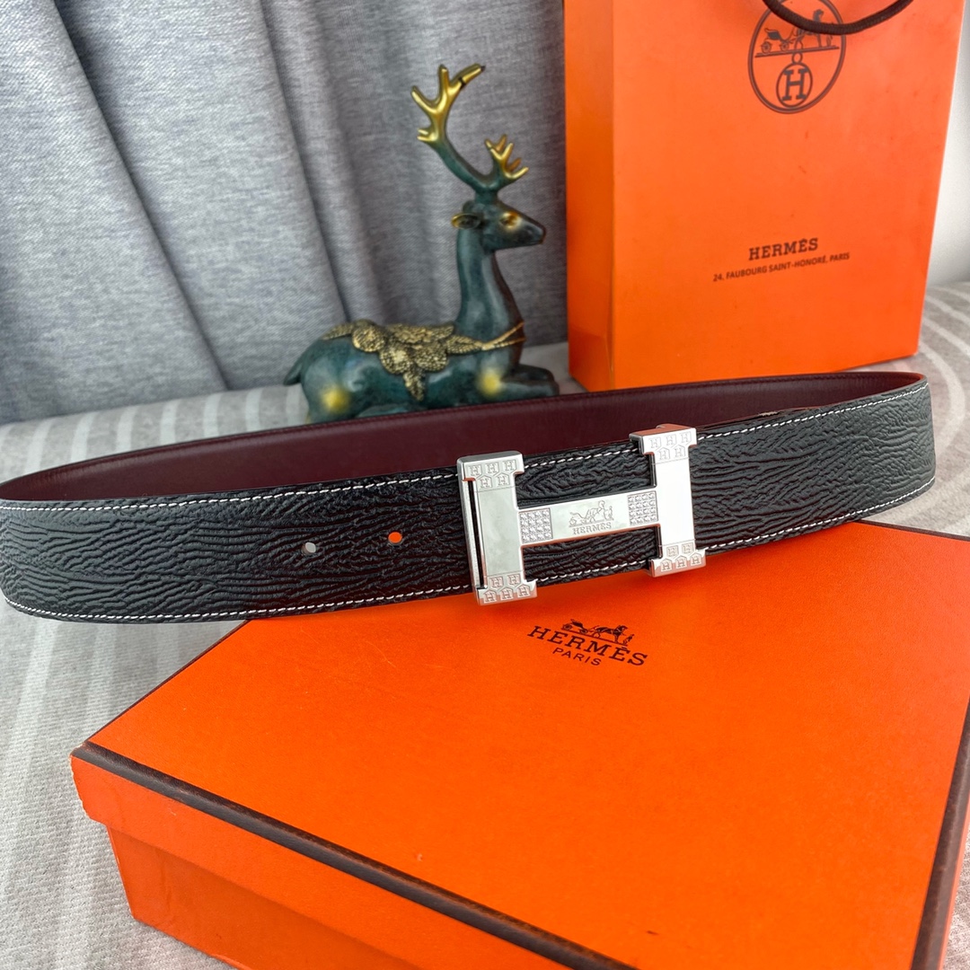 爱马仕💕 特种皮腰带系列 ，原厂五金精品不锈钢钻扣，手感柔软舒适 宽3.8CM。
