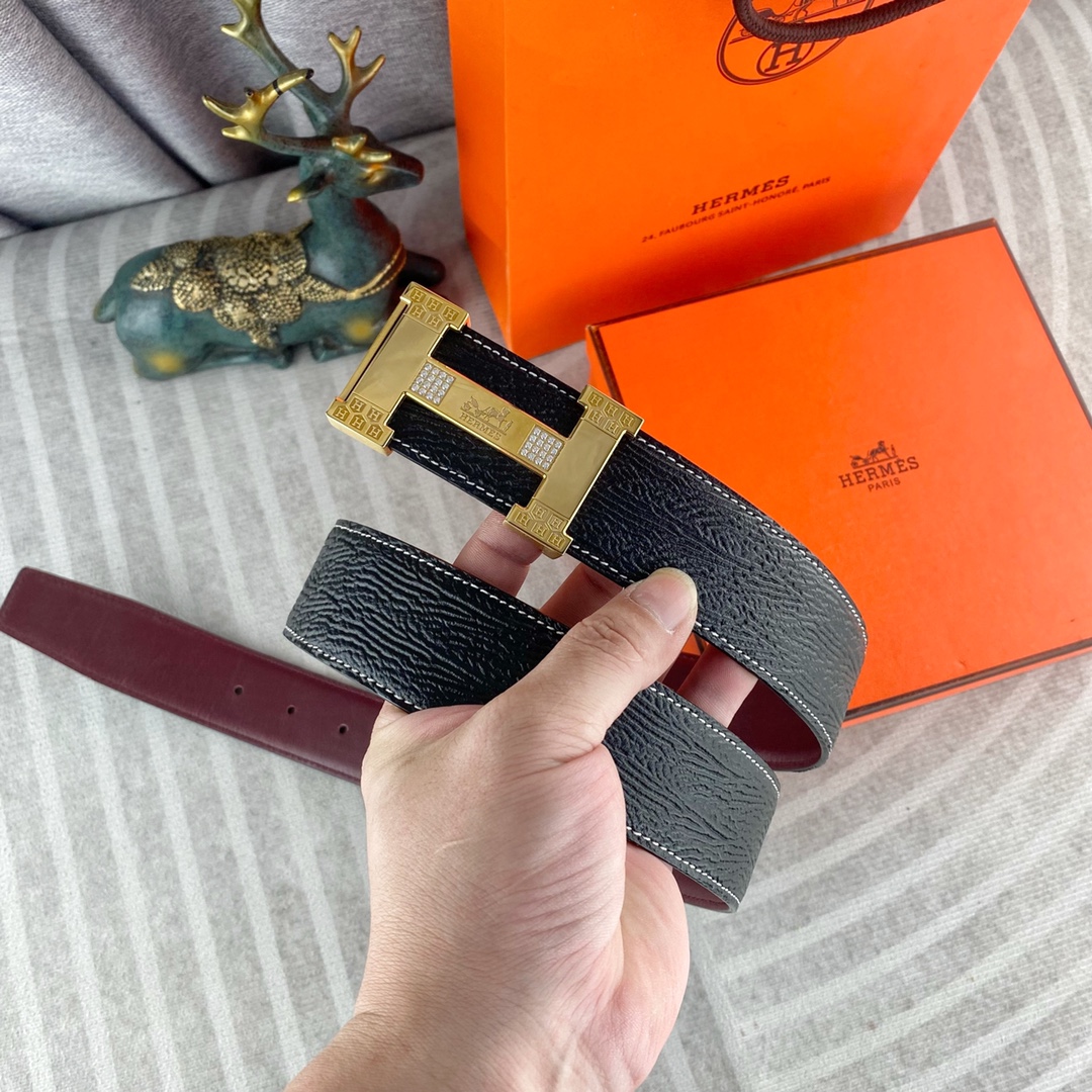 爱马仕💕 特种皮腰带系列 ，原厂五金精品不锈钢钻扣，手感柔软舒适 宽3.8CM。