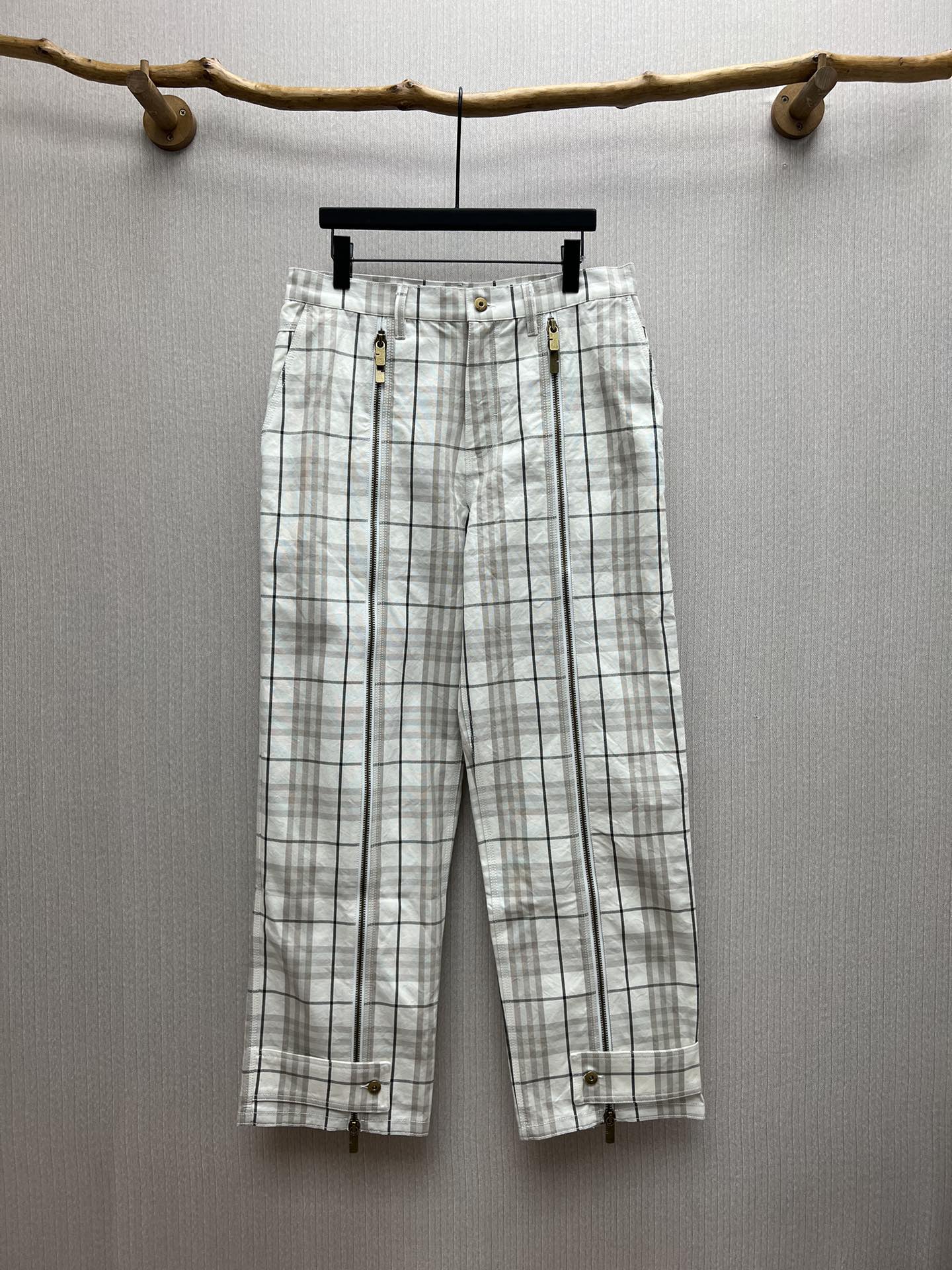 Burberry 25ss nuevo pantalón a rayas con cremallera versión alta talla de hombre: S.M.L.XL.