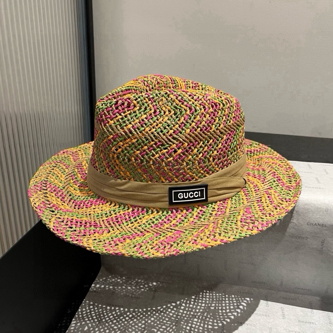 🆕

古奇新款拉菲草礼帽，天然草、轻盈搭配防风绳，头围57cm