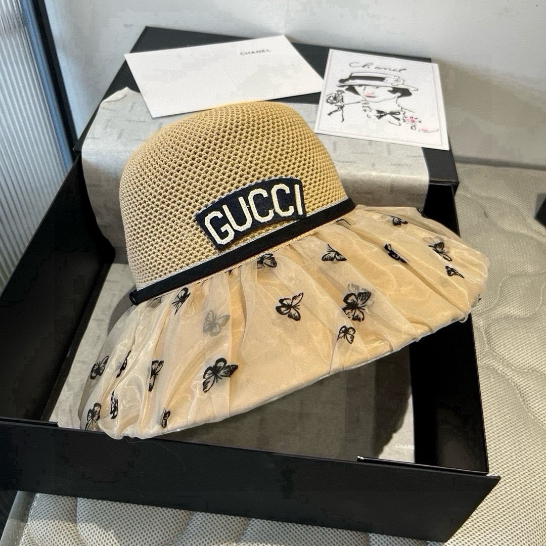🆕

Gucci古奇新款灯笼帽，遮阳草帽，防紫外线帽檐，头围57cm