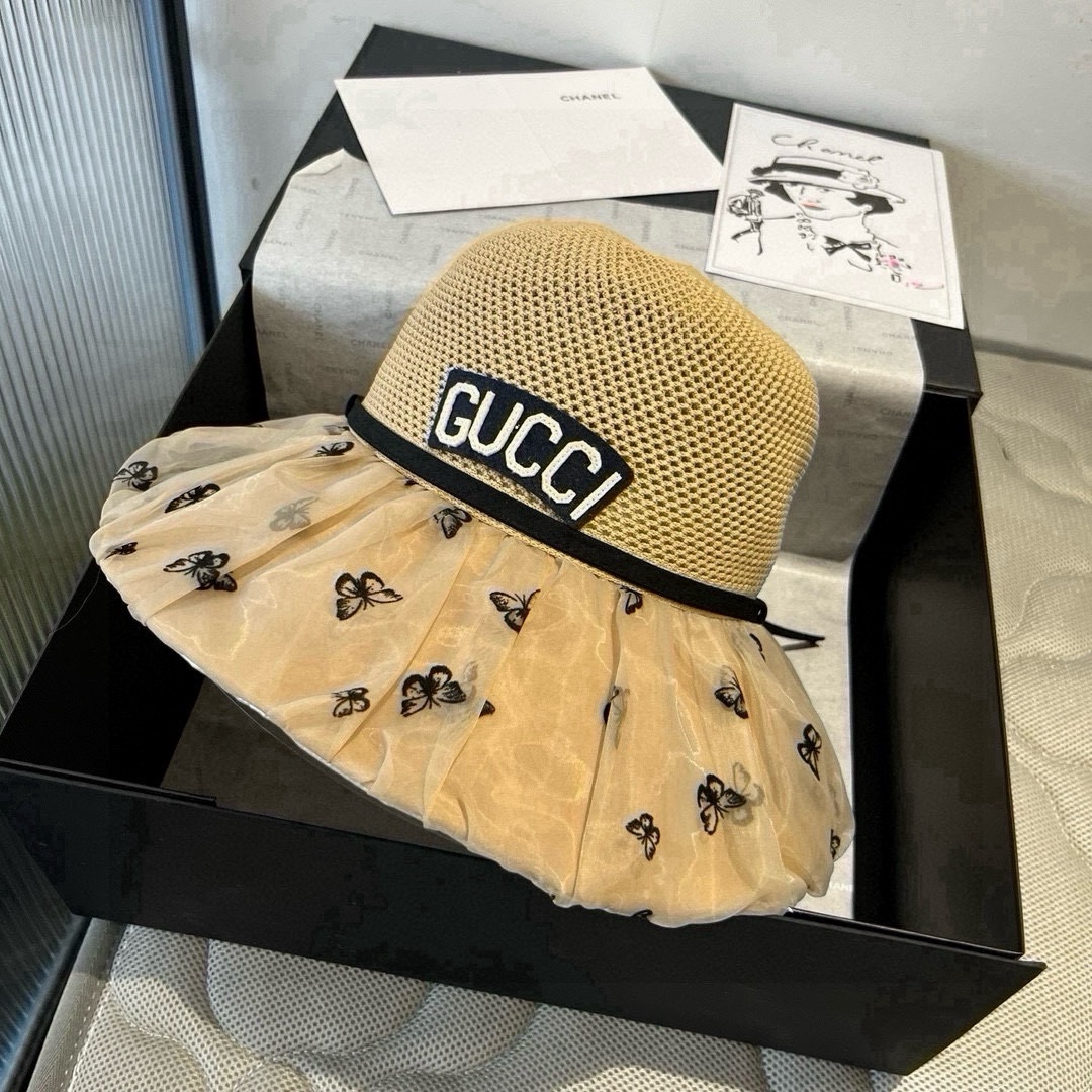 🆕

Gucci古奇新款灯笼帽，遮阳草帽，防紫外线帽檐，头围57cm
