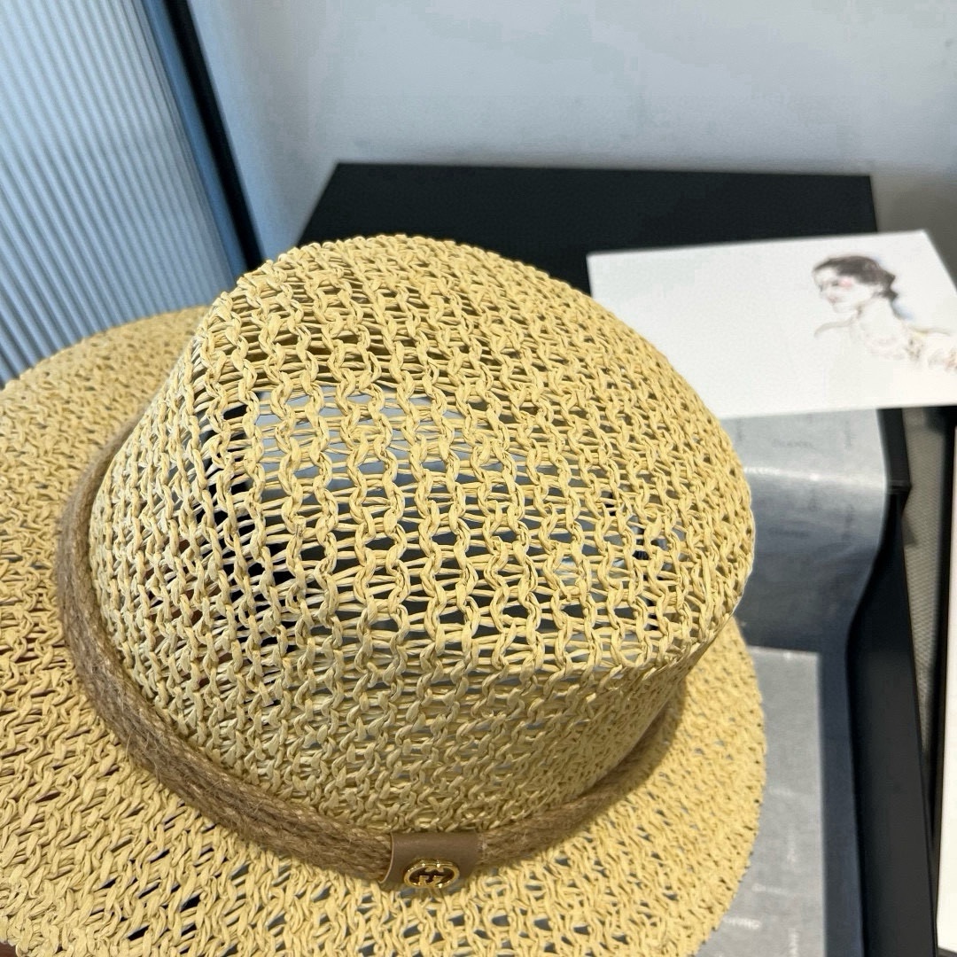 🆕

Gucci古奇平顶礼帽，镂空遮阳帽，小礼帽，头围57cm
