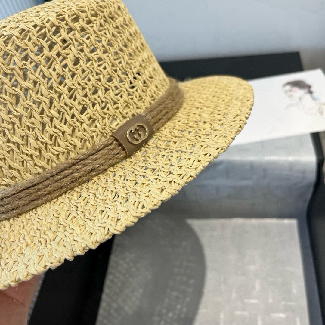 🆕

Gucci古奇平顶礼帽，镂空遮阳帽，小礼帽，头围57cm