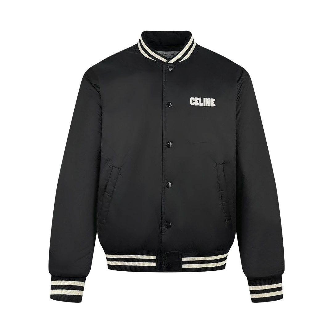 Celine Men's Black Cotton Blend Varsity Jacket With Embroidered Logo 2 i1756657029 9333 0