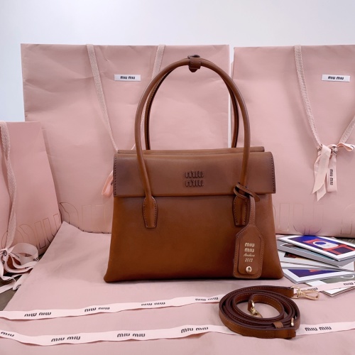 Miu Miu MiMisolitaire Brown Leather Handbag, Structured Design, Large Capacity