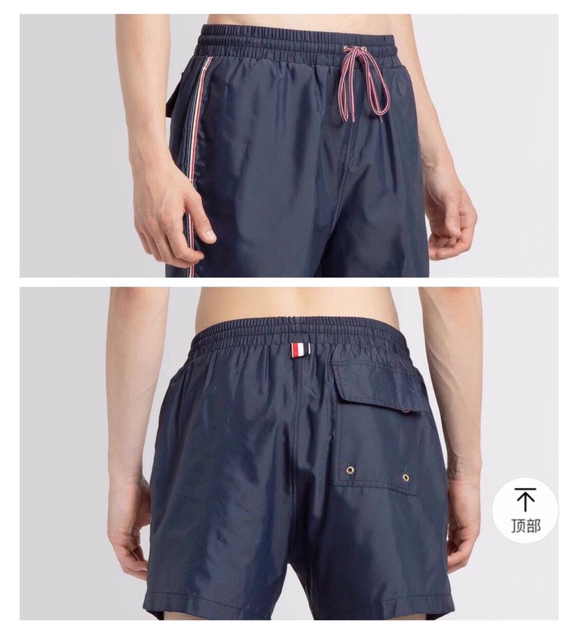 THOM BROWNE 汤姆布朗 TB双侧织带沙滩裤短裤 \n码数：1-4 颜色：灰、蓝（下单请报腰围）
