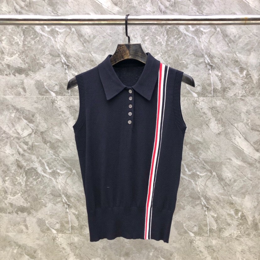 THOM BROWNE 汤姆布朗 TB🌺女款高版本肩织带翻领背心 \n码数：0-2 颜色：白、藏青\n（