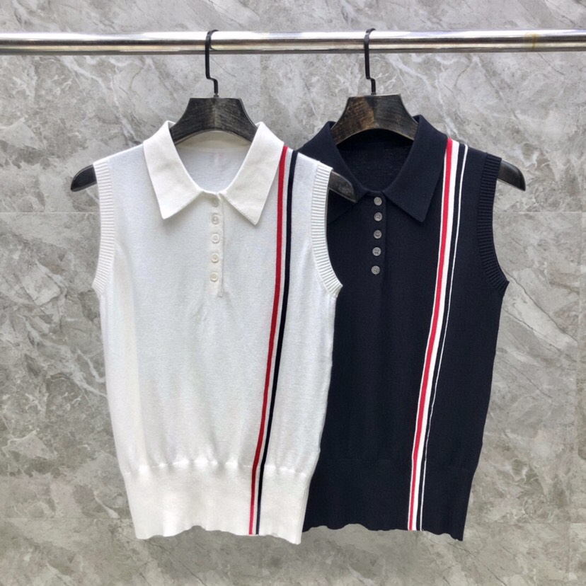 THOM BROWNE 汤姆布朗 TB🌺女款高版本肩织带翻领背心 \n码数：0-2 颜色：白、藏青\n（