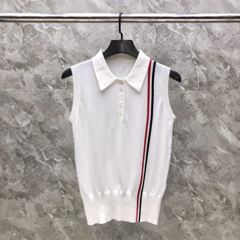 THOM BROWNE 汤姆布朗 TB🌺女款高版本肩织带翻领背心 \n码数：0-2 颜色：白、藏青\n（