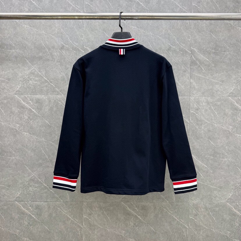 THOM BROWNE 汤姆布朗 TB新季领袖红白蓝螺纹棒球领夹克外套套装码数：1-4  颜色：藏青  