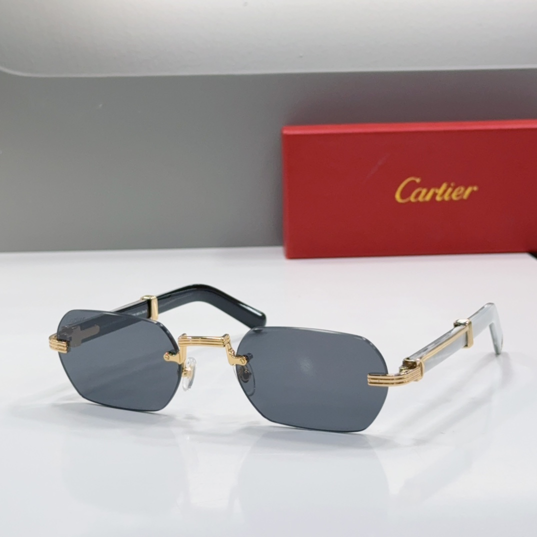 Cartier Rimless Metal Rectangular Sunglasses