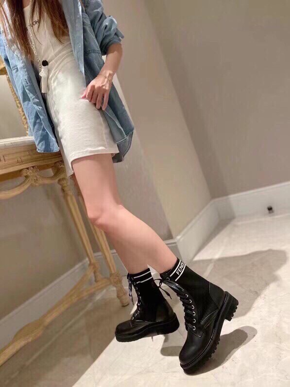Fendi Women's Black Leather & Knit Combat Boots with FF Logo Detail 6 i1756705259 2464 3