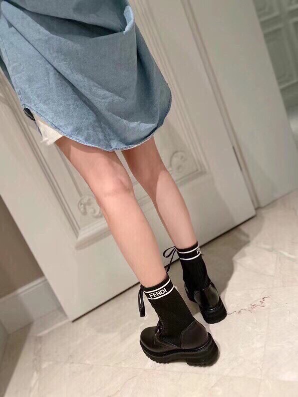 Fendi Women's Black Leather & Knit Combat Boots with FF Logo Detail 8 i1756705259 6298 5