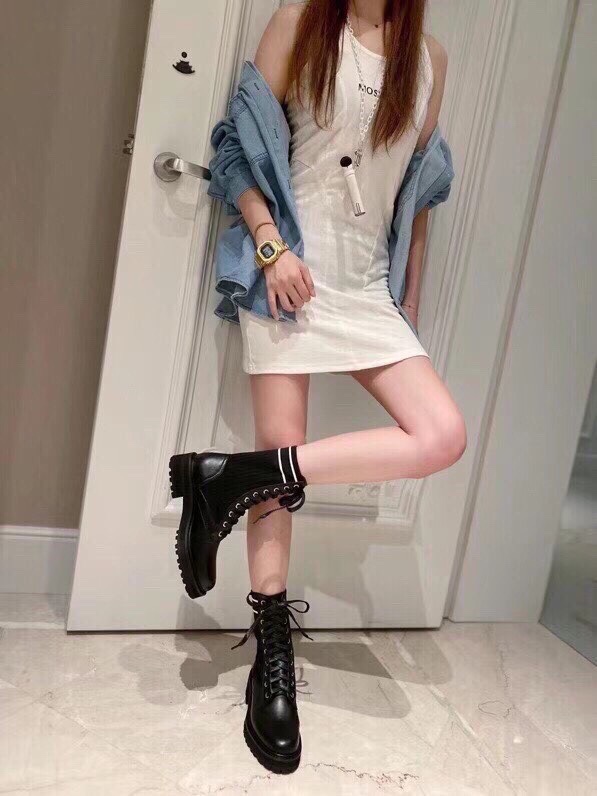 Fendi Women's Black Leather & Knit Combat Boots with FF Logo Detail 10 i1756705259 8298 8