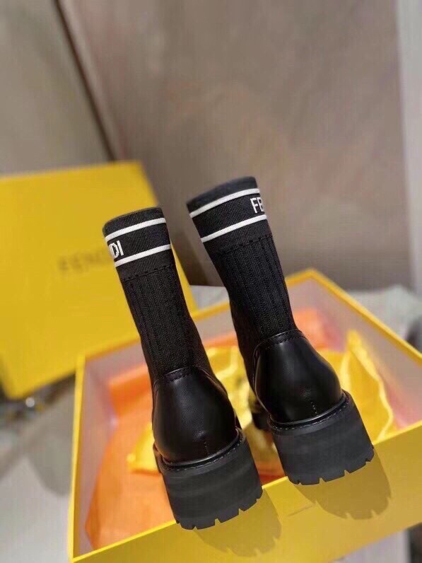 Fendi Women's Black Leather & Knit Combat Boots with FF Logo Detail 9 i1756705259 9994 6