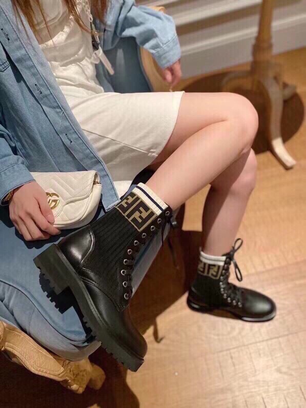 Fendi Black Leather & Knit Logo Combat Boots, Iconic Style 8 i1756705294 1525 6