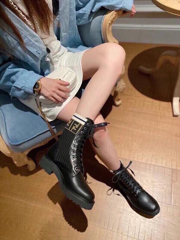 Fendi Black Leather & Knit Logo Combat Boots, Iconic Style 7 i1756705294 5538 5