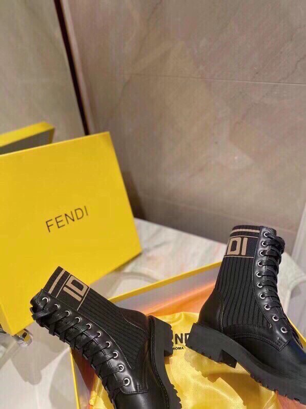 Fendi Black Leather & Knit Logo Combat Boots, Iconic Style 5 i1756705294 8755 2