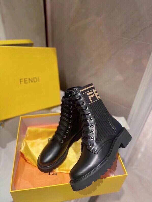 Fendi Black Leather & Knit Logo Combat Boots, Iconic Style 4 i1756705294 8922 1