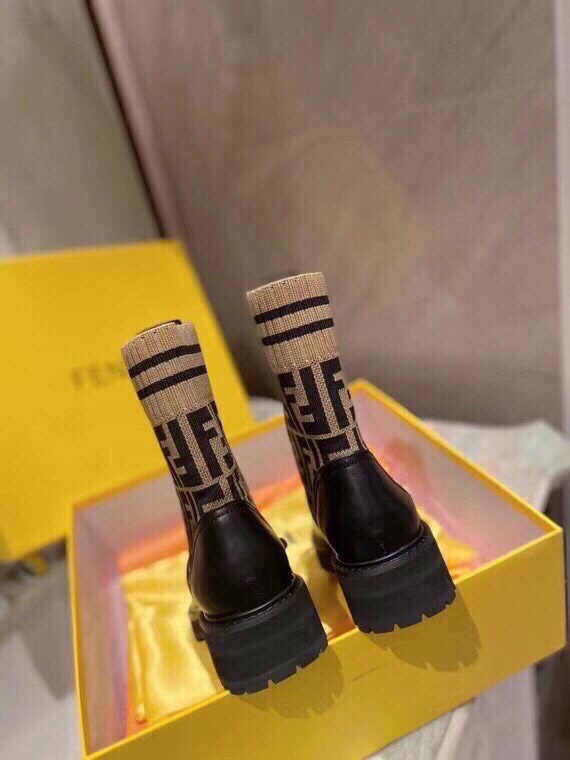 Fendi FF Logo Knit Cuff Leather Combat Boots, Iconic Style & Comfort 7 i1756705347 8584 5