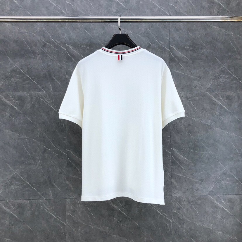 THOM BROWNE 汤姆布朗 TB 罗纹间色水波纹短袖圆领T恤，男女同款情侣款\n码数：1-4 颜色