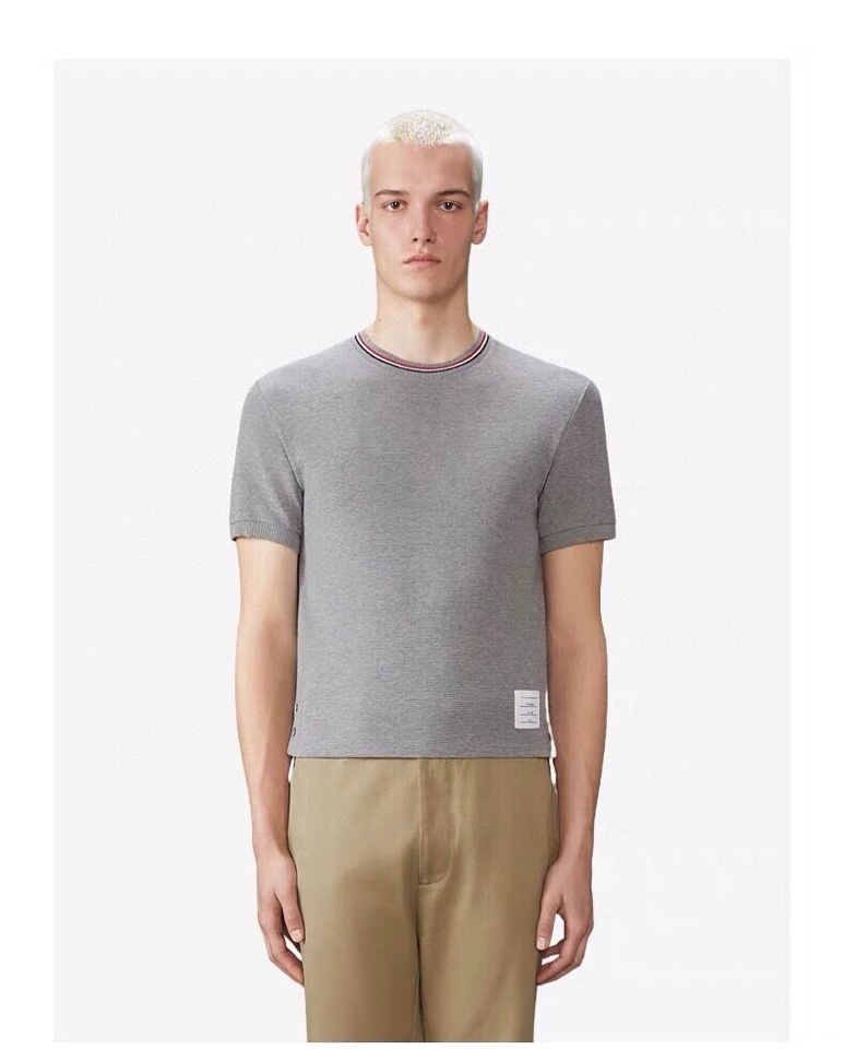 THOM BROWNE 汤姆布朗 TB 罗纹间色水波纹短袖圆领T恤，男女同款情侣款\n码数：1-4 颜色