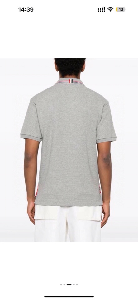 THOM BROWNE 汤姆布朗 TB罗纹间色水波纹翻领POLO短袖，男女同款情侣款短袖翻领T恤Polo