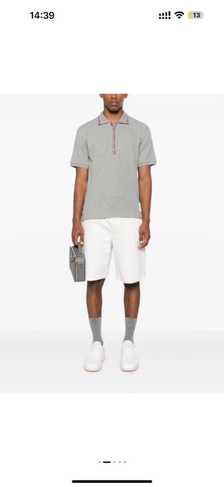 THOM BROWNE 汤姆布朗 TB罗纹间色水波纹翻领POLO短袖，男女同款情侣款短袖翻领T恤Polo