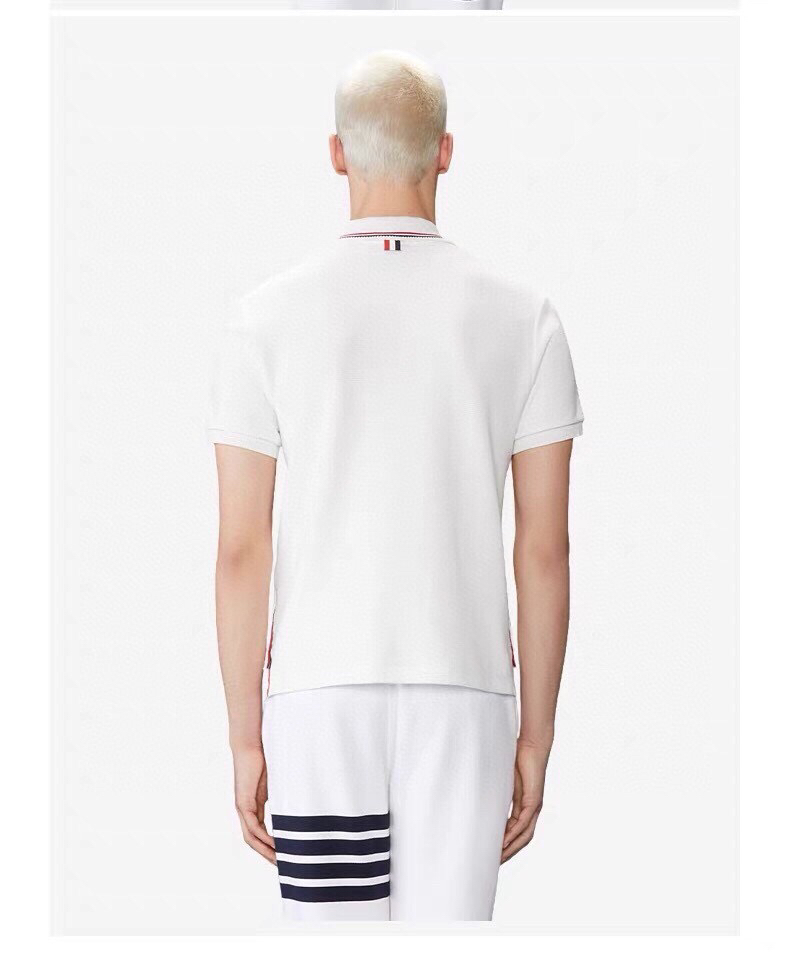 THOM BROWNE 汤姆布朗 TB罗纹间色水波纹翻领POLO短袖，男女同款情侣款短袖翻领T恤Polo