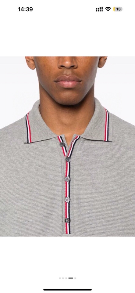 THOM BROWNE 汤姆布朗 TB罗纹间色水波纹翻领POLO短袖，男女同款情侣款短袖翻领T恤Polo