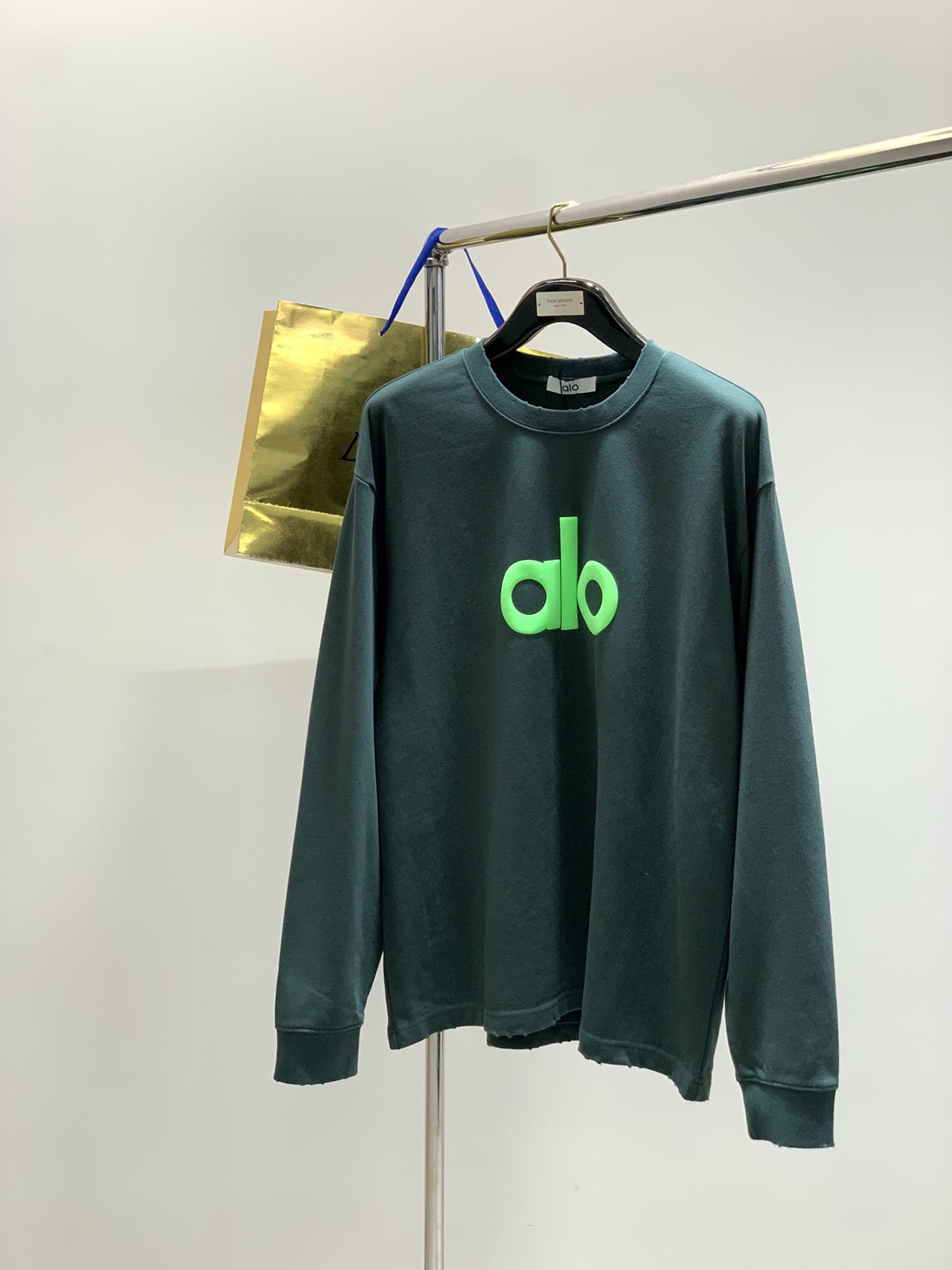 ，alo 阿洛，2025秋季最新款，专柜同步有售，原单狠货，时尚休闲圆领长袖T恤，上身很有特点！吸睛而有