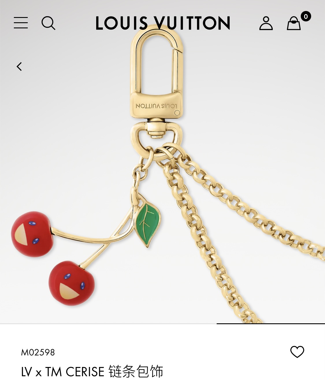 Louis Vuitton LV路易威登村上隆系列欧美风高级感LV字母和俏皮可爱绿叶子樱桃车厘子装饰双链条钥匙扣包包挂件包饰 黄铜材质 重约57