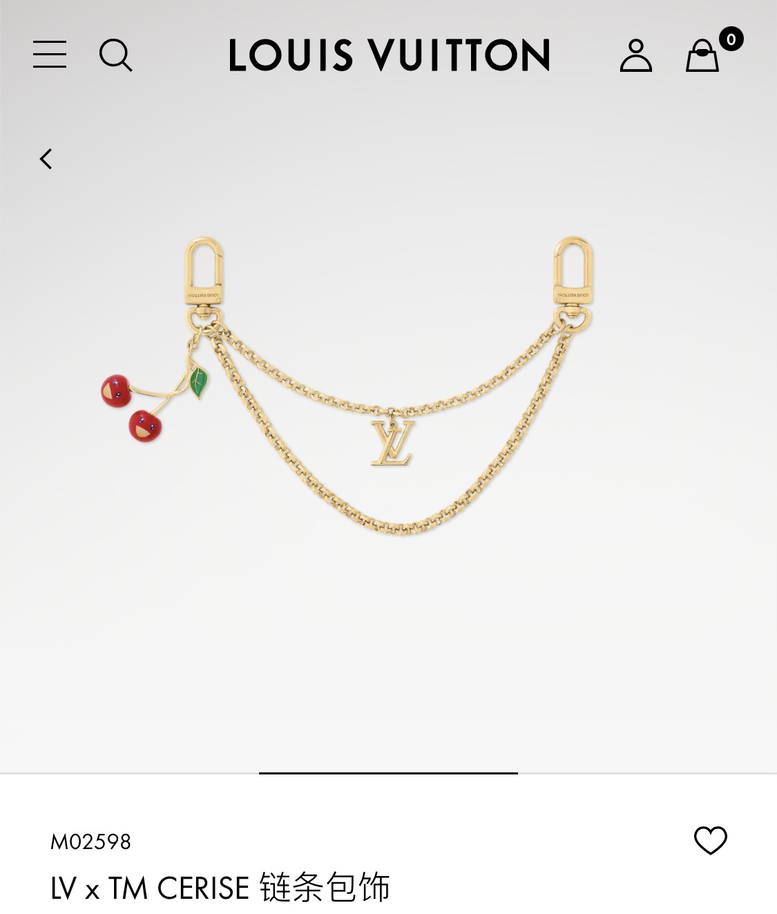 Louis Vuitton LV路易威登村上隆系列欧美风高级感LV字母和俏皮可爱绿叶子樱桃车厘子装饰双链条钥匙扣包包挂件包饰 黄铜材质 重约57