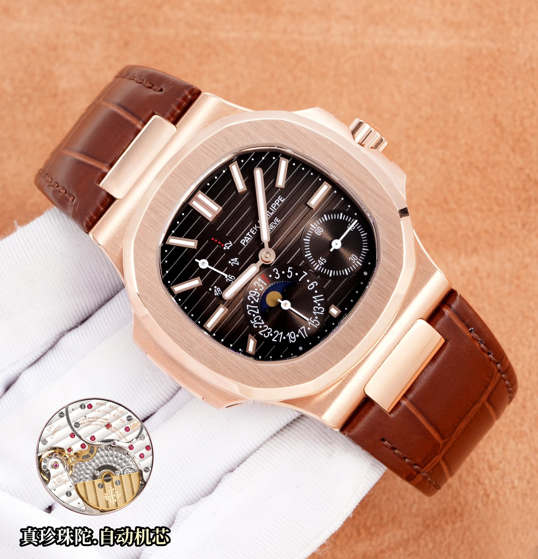 NO:340487,White gold steel belt 3K [Ordinary CEO] new guarantee has arrived (default old guarantee)!  Patek Philippe 5712GR was shocked!  It adopts Cal.240 PS IRM C LU real pearl trolley automatic movement. The entire movement parts are 265, 21,600 oscillations per hour, stable 0 error. The case size is 40mm, and the two processes of front sand and side polishing are used in the same way as the genuine product. The layers are clear, and the chamfered eagle beak is synchronized with original design, showing the exquisite craftsmanship!  Realize your dream of being a 