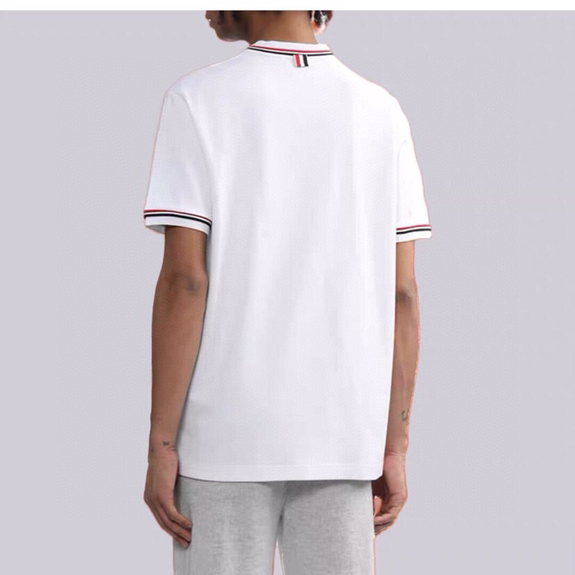 THOM BROWNE 汤姆布朗 TB领袖螺纹间色开衩纯棉短袖 新款圆领T恤，男女同款情侣款\n码数：1