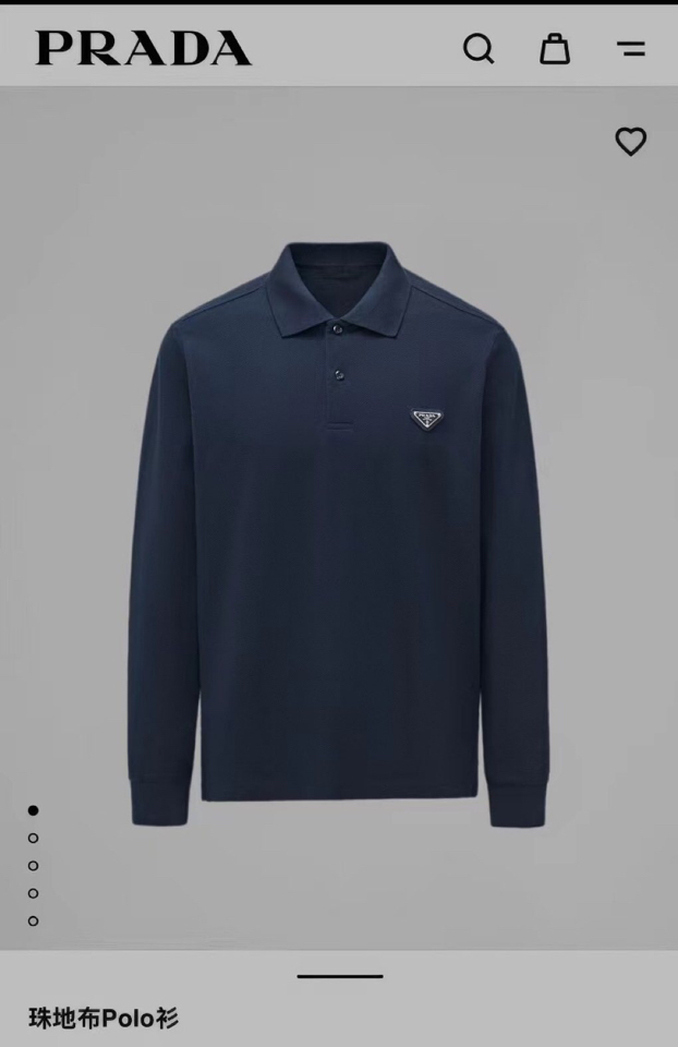 Prada 普拉达经典三角标翻领长袖T恤POLO衫，210克丝光棉质面料，黑色，深宝兰两个色，品质优良，