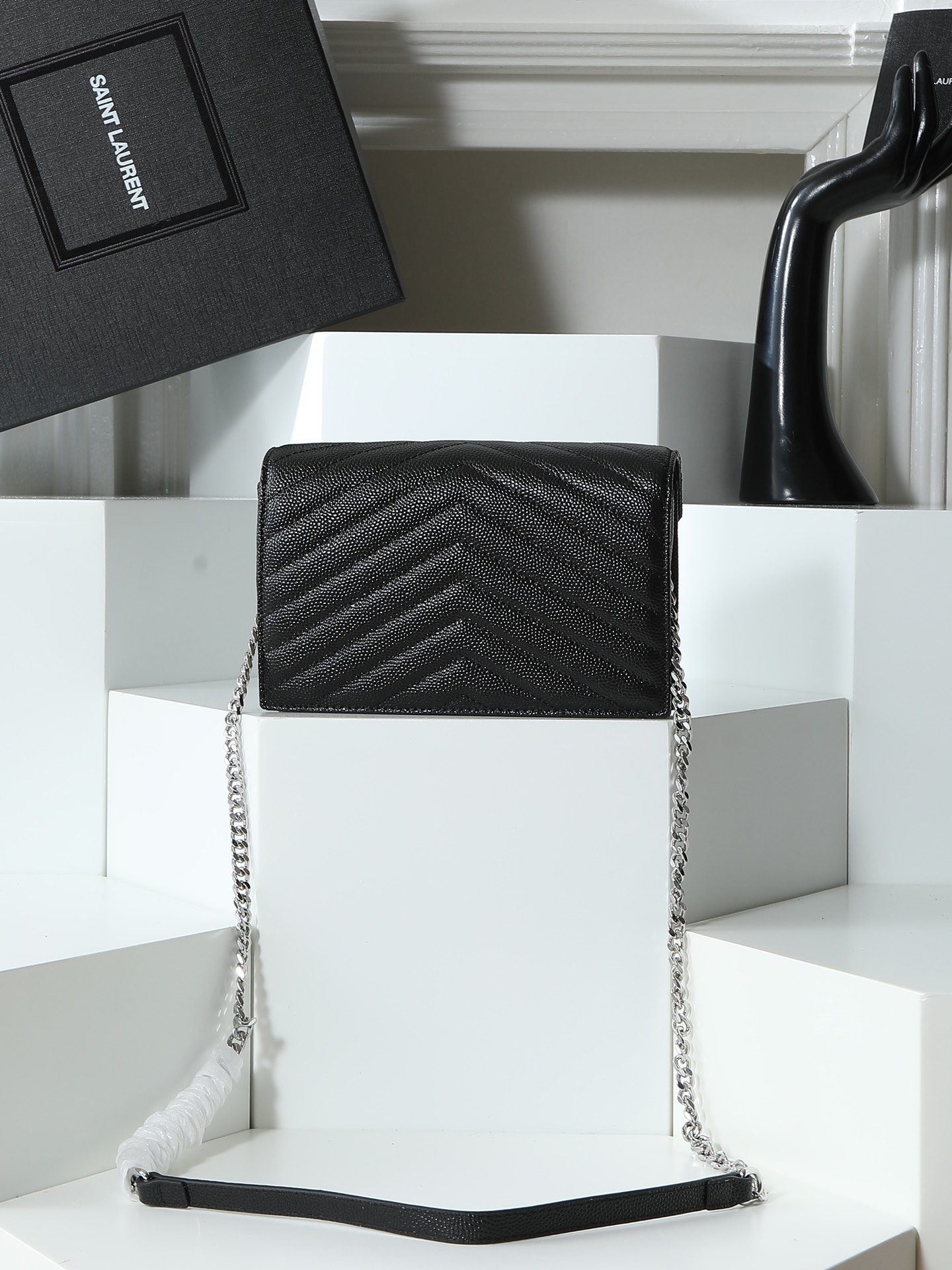 Saint Laurent Envelope Chain Wallet Black 20x17x6cm crossbody everyday