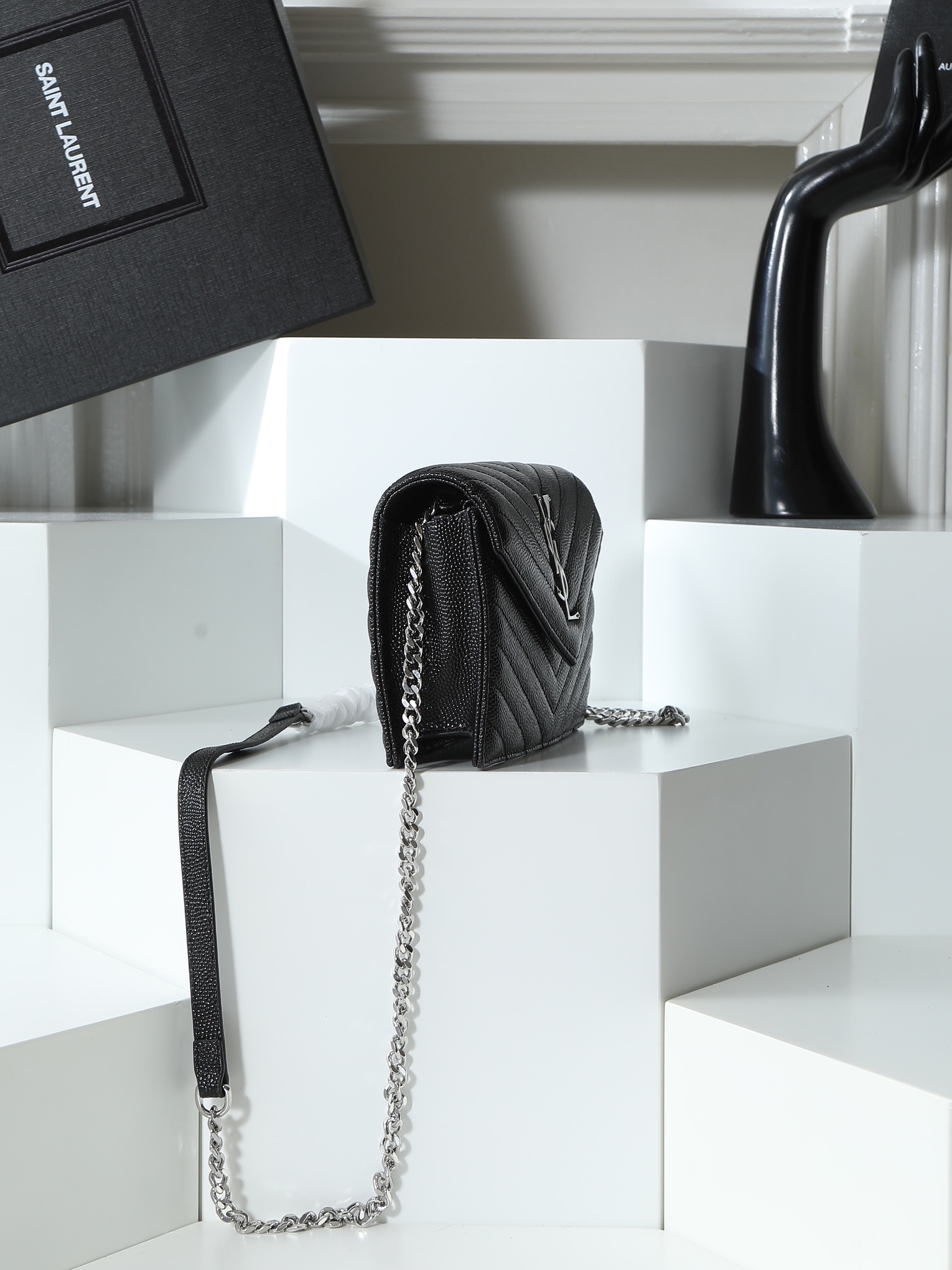 Saint Laurent Envelope Chain Wallet Black 20x17x6cm crossbody everyday