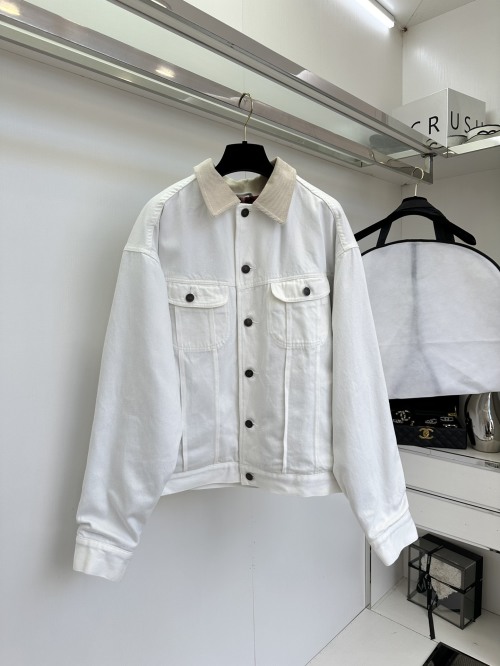Color Block Denim Jacket with Corduroy Collar & Plaid Fleece Lining